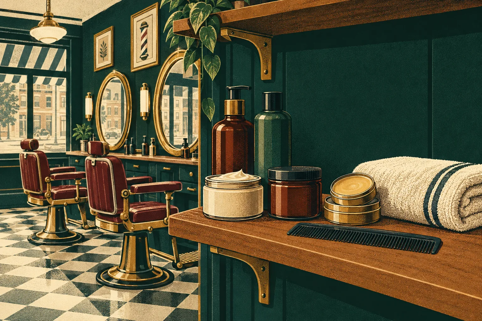 Beard conditioning and grooming products used after a hot towel shave at Grove Batu Barbershop