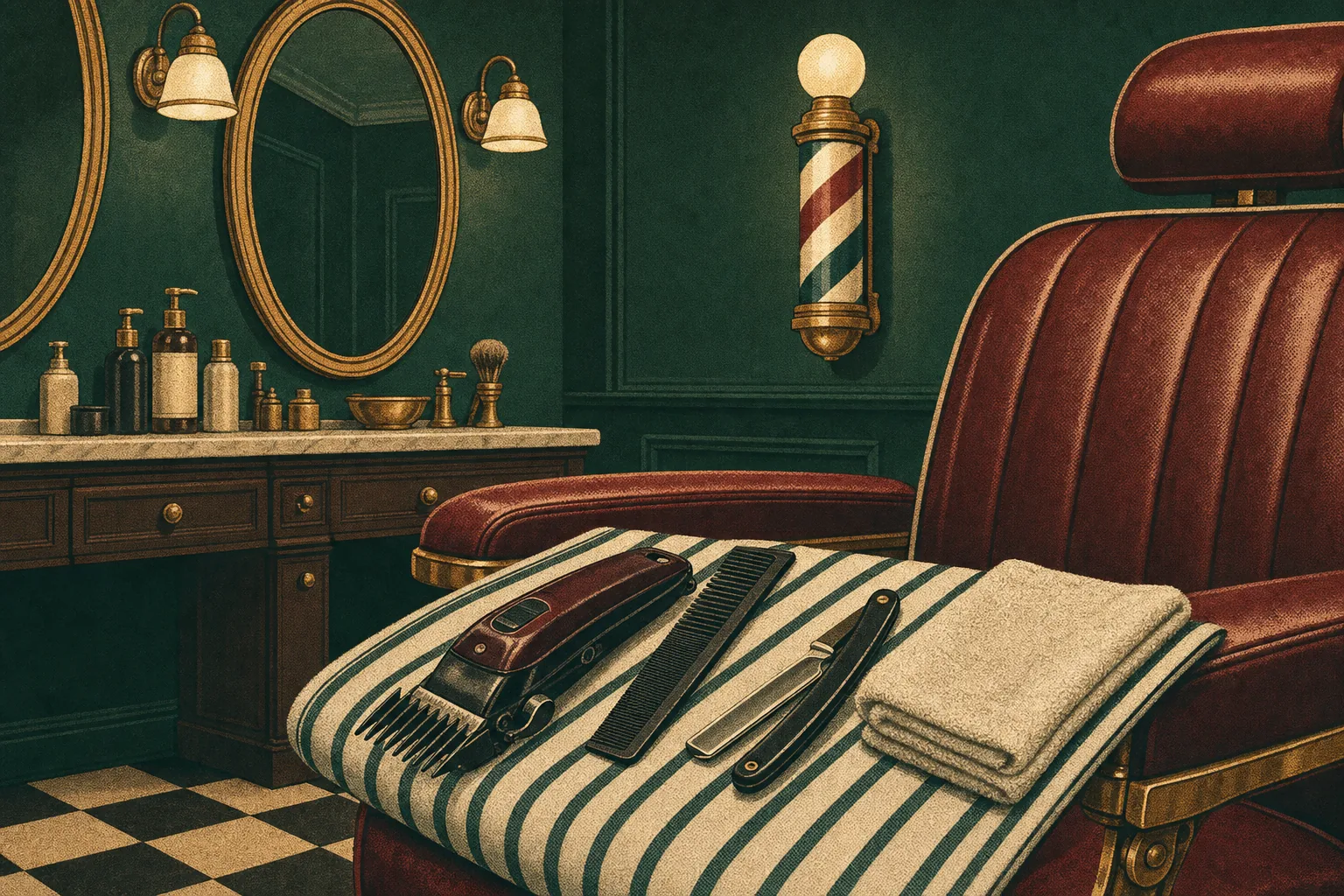 Clippers, comb and razor laid out for a beard trim at a Miami barbershop